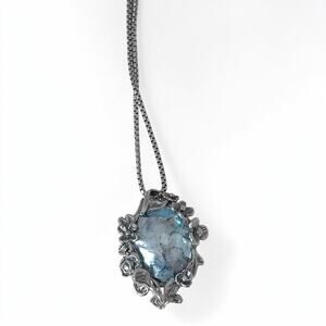 Vintage Sterling Silver 925 Abalone Shell Pendant Necklace Oval Cameo Floral